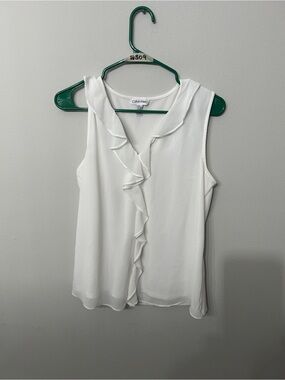 Women’s Calvin Klein White Ruffle Sleeveless Blouse Medium